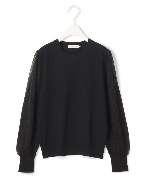 ICB L 【洗える】クロスコンビ シアースリーブニット ブラック系