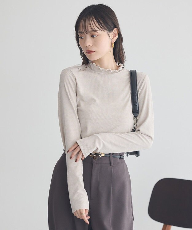 earth music&ecology ラメテレコハイネックプルオーバー Beige