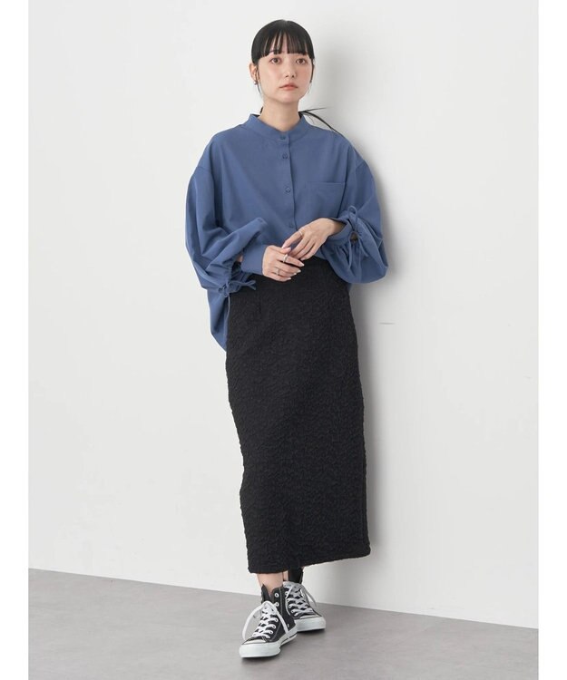 earth music&ecology リボンポイントシャツチュニック Blue