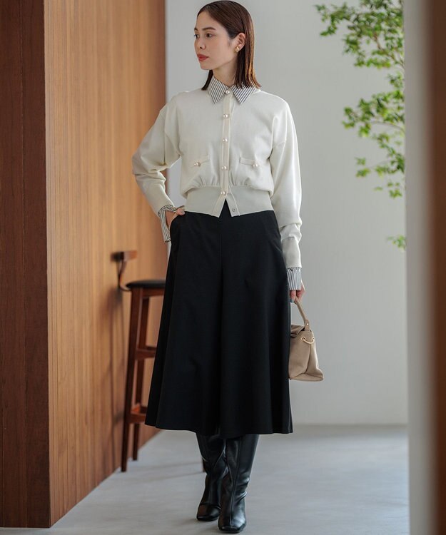 組曲 S コンパクトシャーティング フレア袖シャツ エクリュストライプ系1