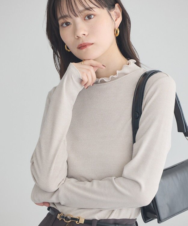 earth music&ecology ラメテレコハイネックプルオーバー Beige