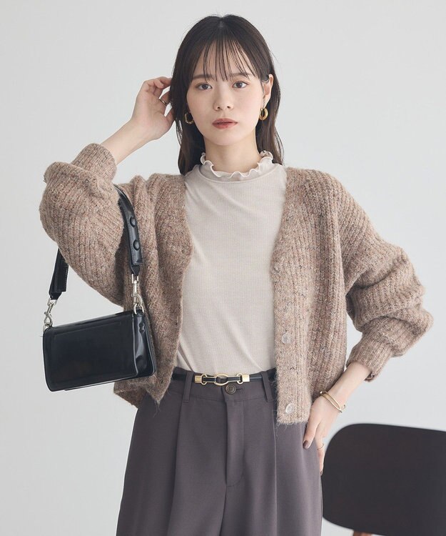 earth music&ecology ラメテレコハイネックプルオーバー Beige