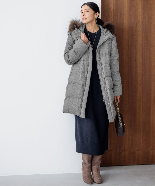 23区 【洗える】ウールカシミヤ ニットワンピース ブラック系