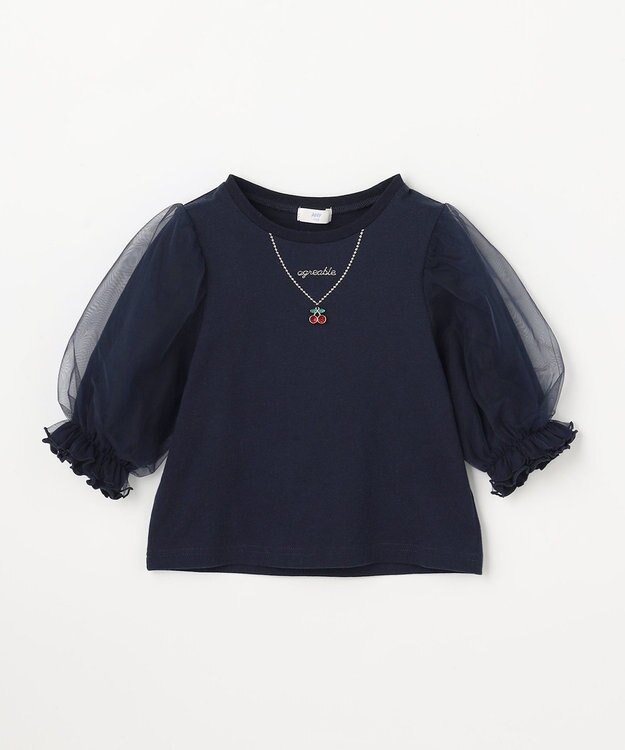 ANY KIDS チュール袖 七分Tシャツ ネイビー