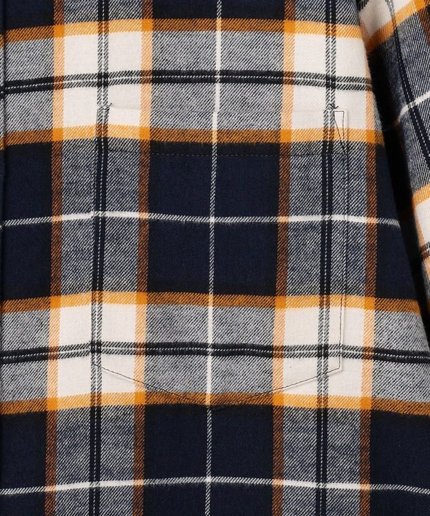 J.PRESS LADIES L コットン起毛タータンチェック シャツ ブラウス ネイビー×オフ×イエローチェック系