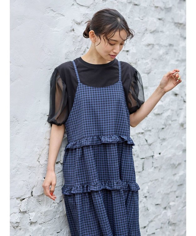 Green Parks ・Ｐｅｔｉｔ　Ｆｌｅｕｒ　カラーギンガムキャミワンピ Navy