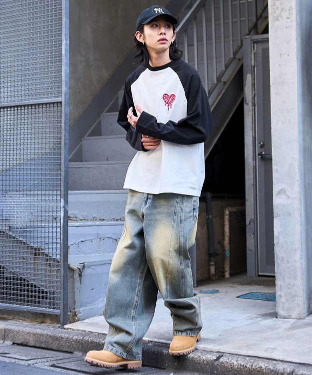 WEGO ラグランハートグラフィックT（LS） ホワイト