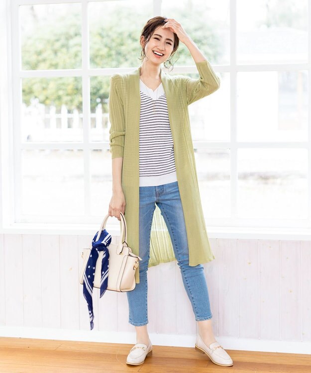 Tiaclasse 【UVケア・接触冷感】さらっと羽織れる膝丈ロングトッパーカーディガン ライム