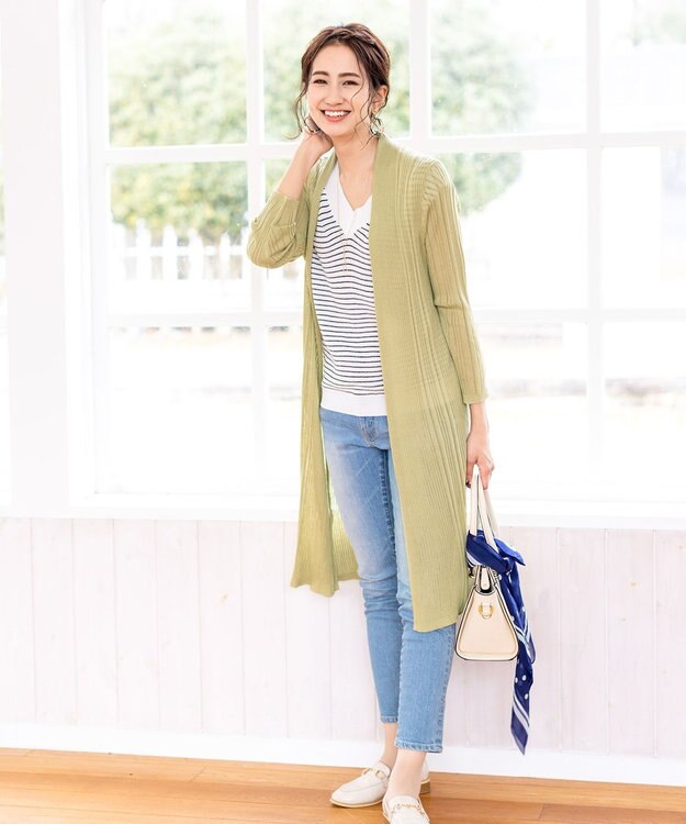 Tiaclasse 【UVケア・接触冷感】さらっと羽織れる膝丈ロングトッパーカーディガン ライム