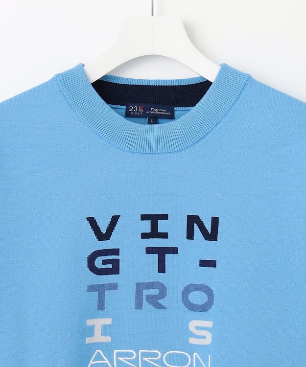 23区GOLF 【MEN】【ウォッシャブル】ロゴインターシャ ポリエステルニット スカイブルー系