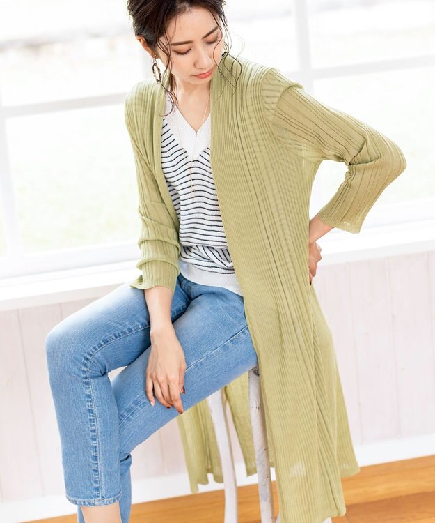 Tiaclasse 【UVケア・接触冷感】さらっと羽織れる膝丈ロングトッパーカーディガン ライム