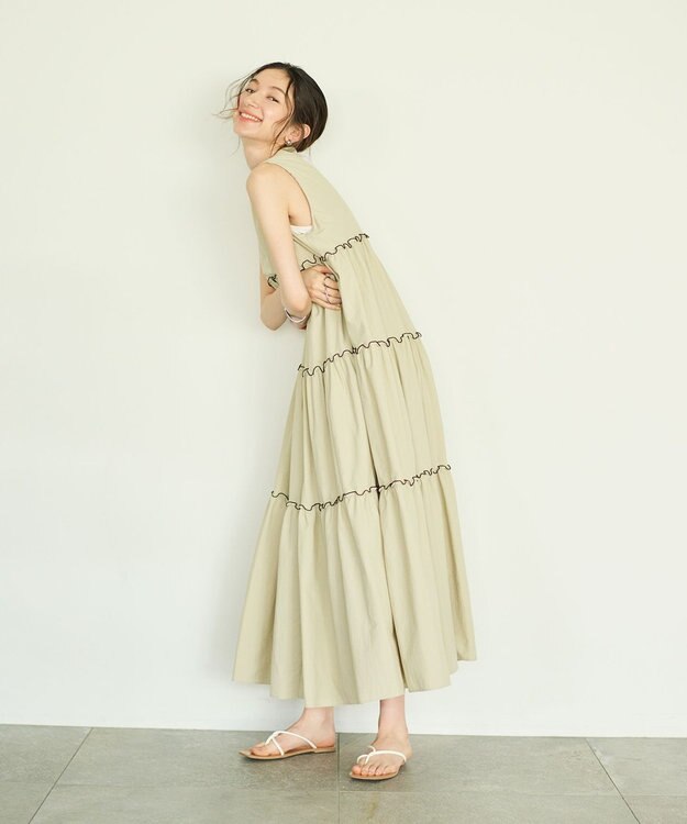 #Newans ボリュームティアードワンピース ベージュ