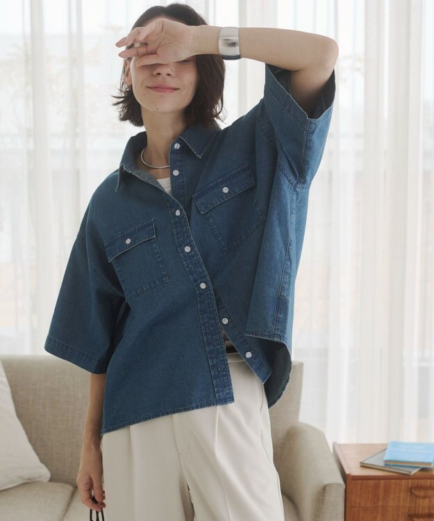 WEGO 【ANGIE VINTAGE】オーバーサイズデニム半袖シャツ ブルーその他