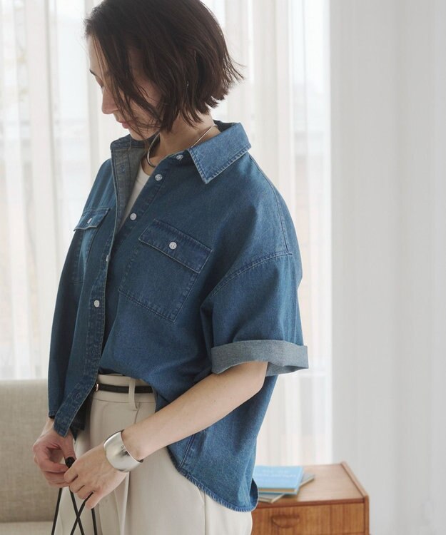 WEGO 【ANGIE VINTAGE】オーバーサイズデニム半袖シャツ ブルーその他