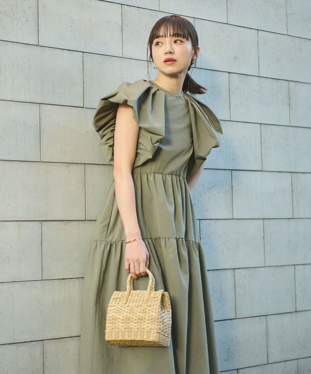 #Newans 【ANSWER for フォトジェニックスタイル】ウィングスリーブティアードワンピース カーキ系