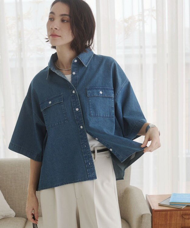 WEGO 【ANGIE VINTAGE】オーバーサイズデニム半袖シャツ ブルーその他