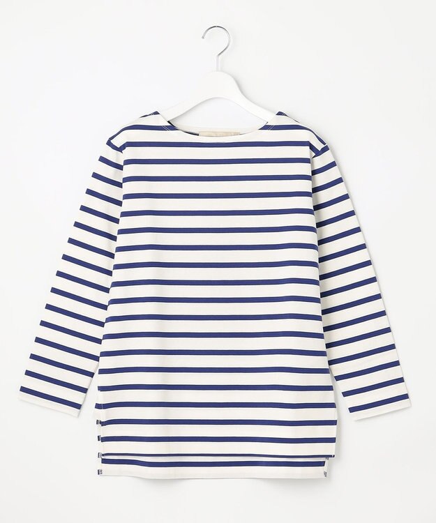 自由区 L 【洗える】コットンボーダー ボートネックカットソー ダルブルー系1