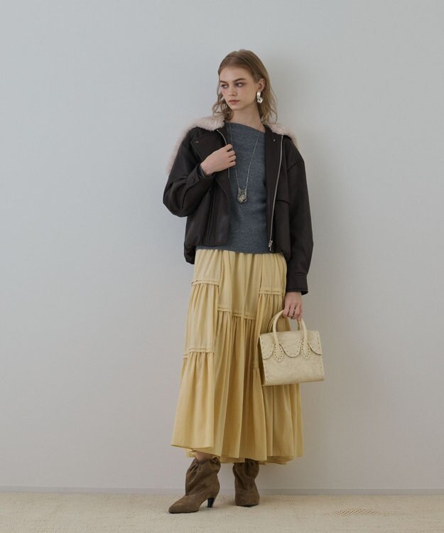 GRACE CONTINENTAL フェイクレザーボンバージャケット ダークブラウン