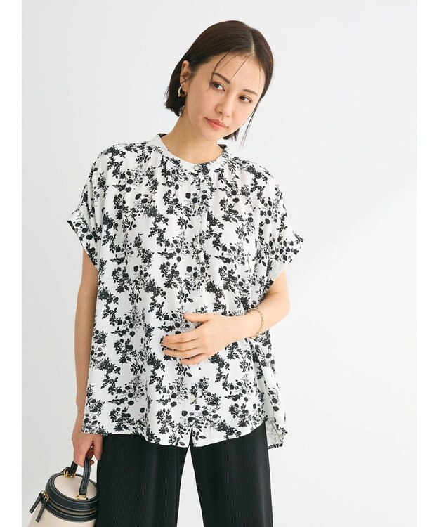 Green Parks アソート柄さらっとレーヨンブラウス Off White