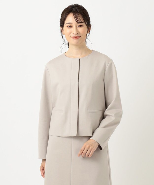 自由区 L 360°FREEウォッシャブノーカラージャケット ベージュ系