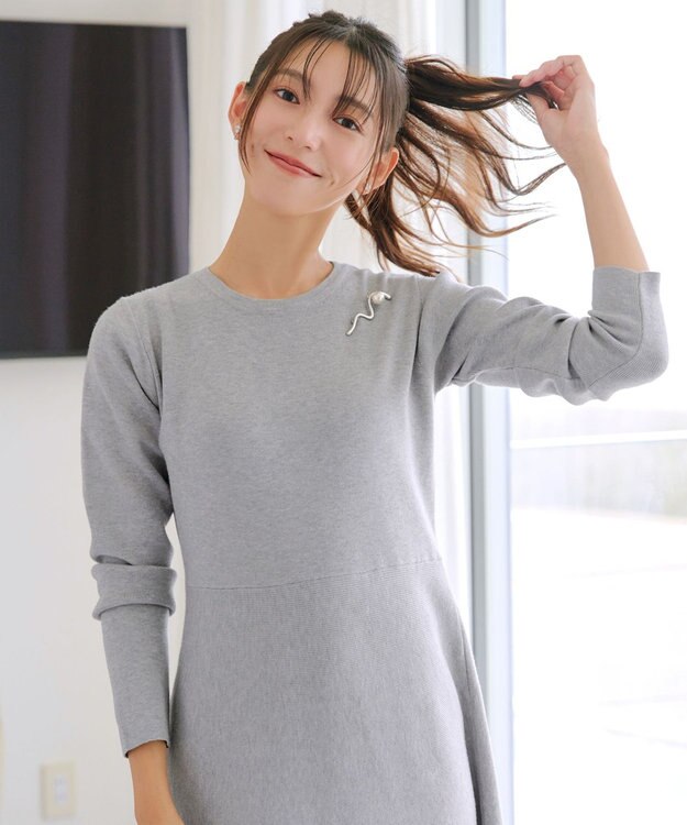 Tiaclasse 【選べる着丈・洗える】 ニットワンピース 膝丈：グレー