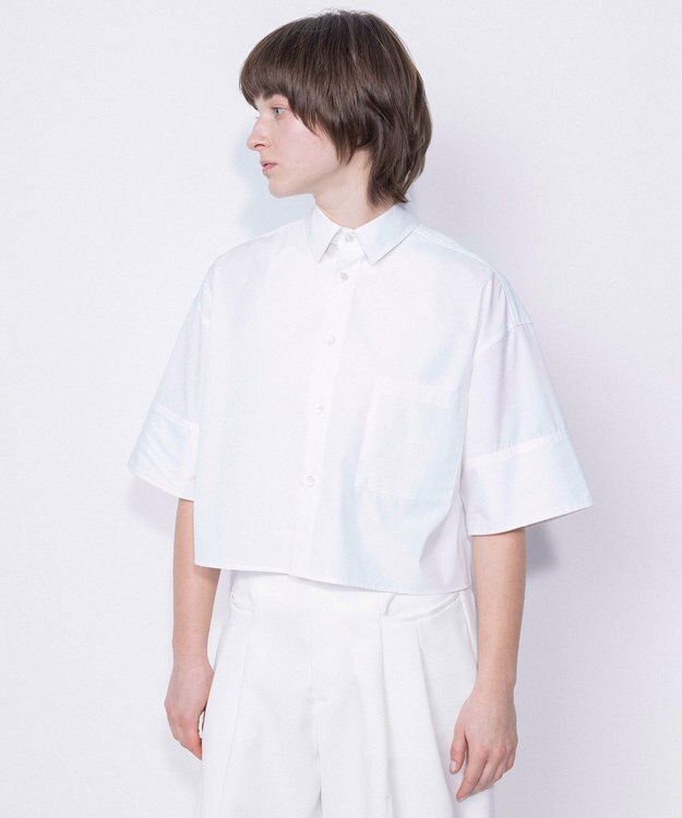NAVE 【ReNAVE・セットアップ可/洗える/接触冷感/UVケア】コットンポリブロード クロップドシャツ ホワイト系
