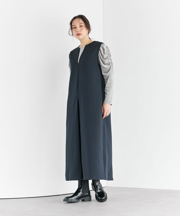 #Newans 【洗濯機可】キーネックジャンパースカート ネイビー