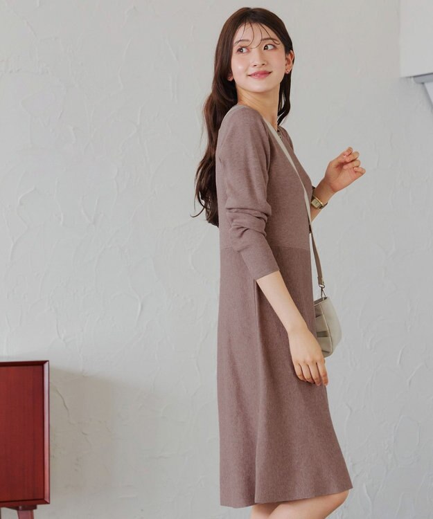Tiaclasse 【選べる着丈・洗える】 ニットワンピース 膝丈：モカ