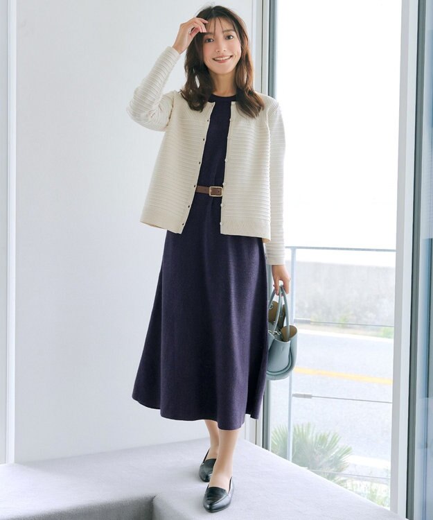 Tiaclasse 【選べる着丈・洗える】 ニットワンピース ミモレ丈：ネイビー