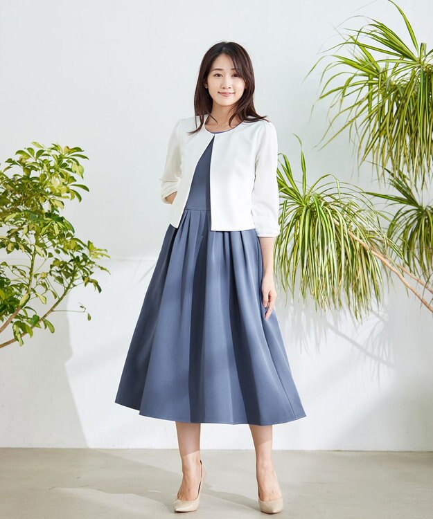 Tiaclasse 【洗える】タックフレアワンピース ブルー