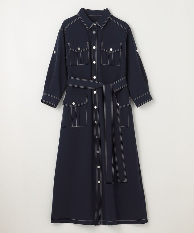 GRACE CONTINENTAL 配色ステッチワークシャツワンピース ネイビー