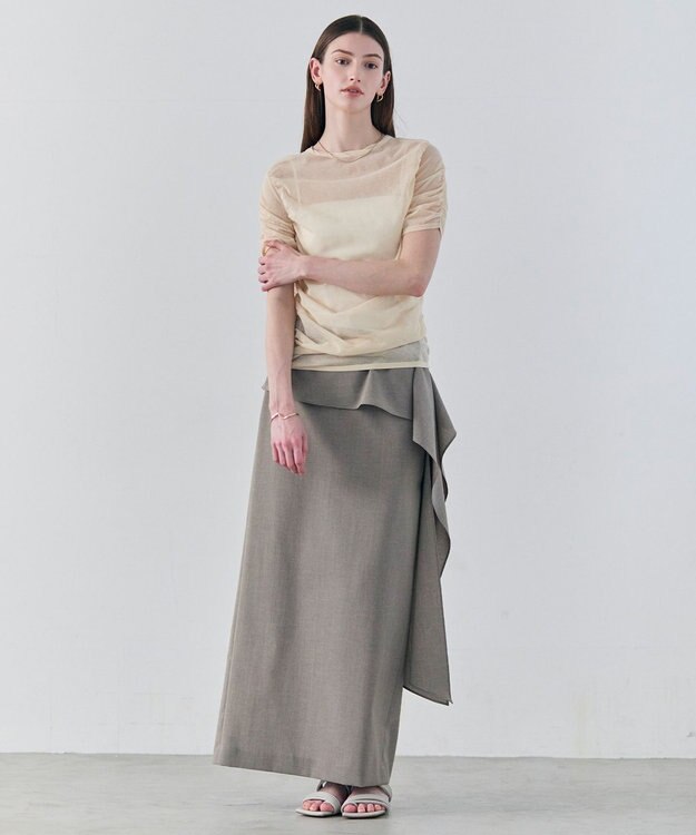 BEIGE， 【イージーケア・セットアップ対応】BATEAU / サイドディテール Iラインスカート Taupe