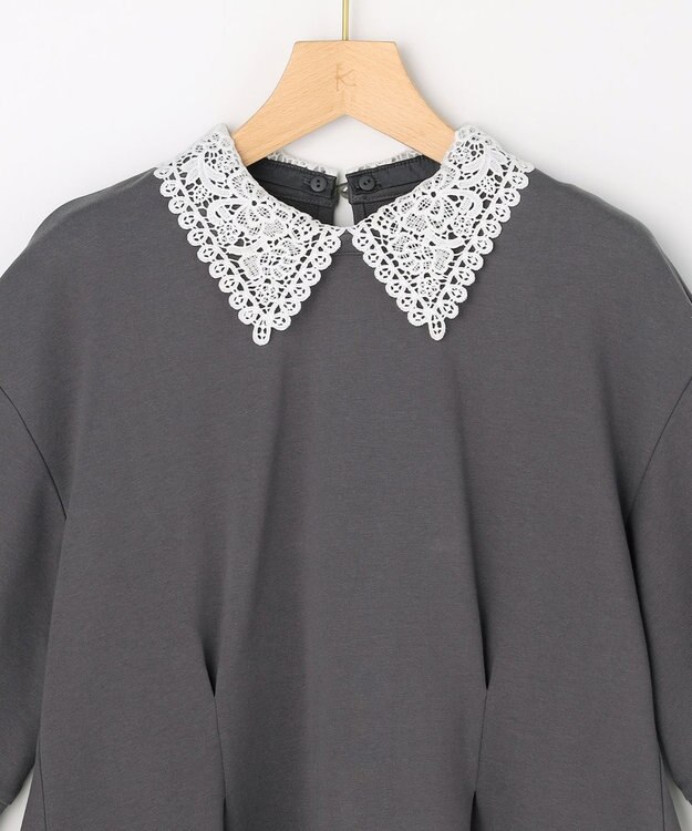 組曲 S 【先行予約・2WAY】レース襟フレンチテリーフレア カットソー チャコールグレー系