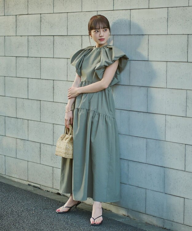 #Newans 【ANSWER for フォトジェニックスタイル】ウィングスリーブティアードワンピース カーキ系