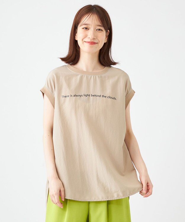 SHARE PARK LADIES ライトタッチ裾テールロゴTシャツ ベージュ系