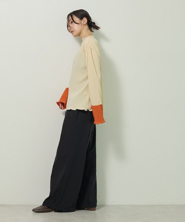 Green Parks プリーツ袖配色プルオーバー Terracotta