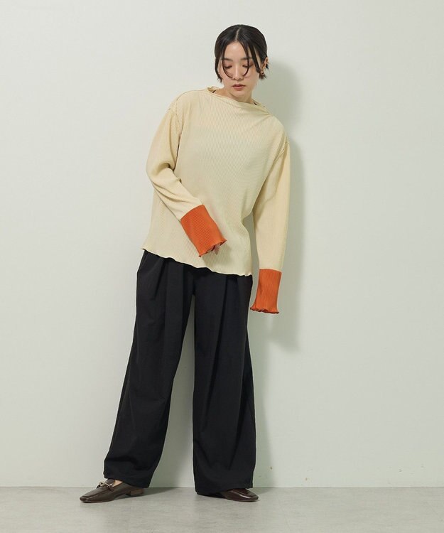 Green Parks プリーツ袖配色プルオーバー Terracotta