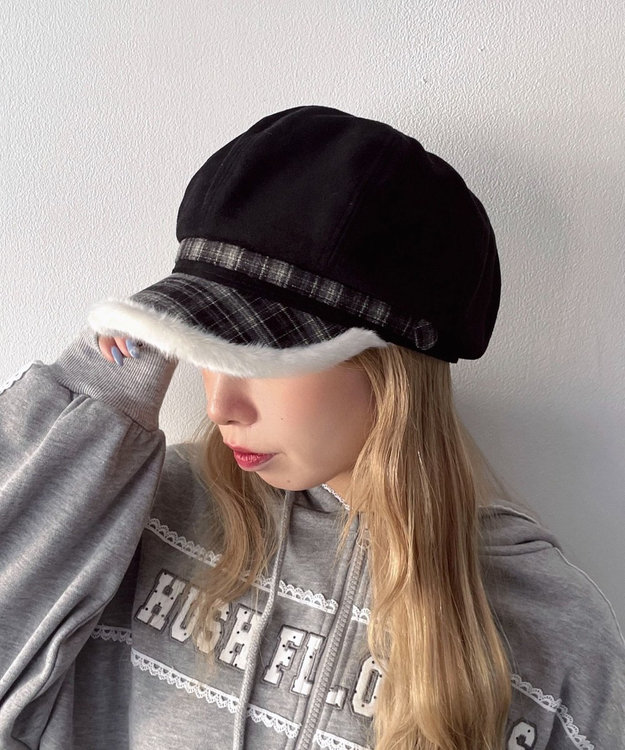 WEGO チェック柄Fスエードキャスケット ブラック