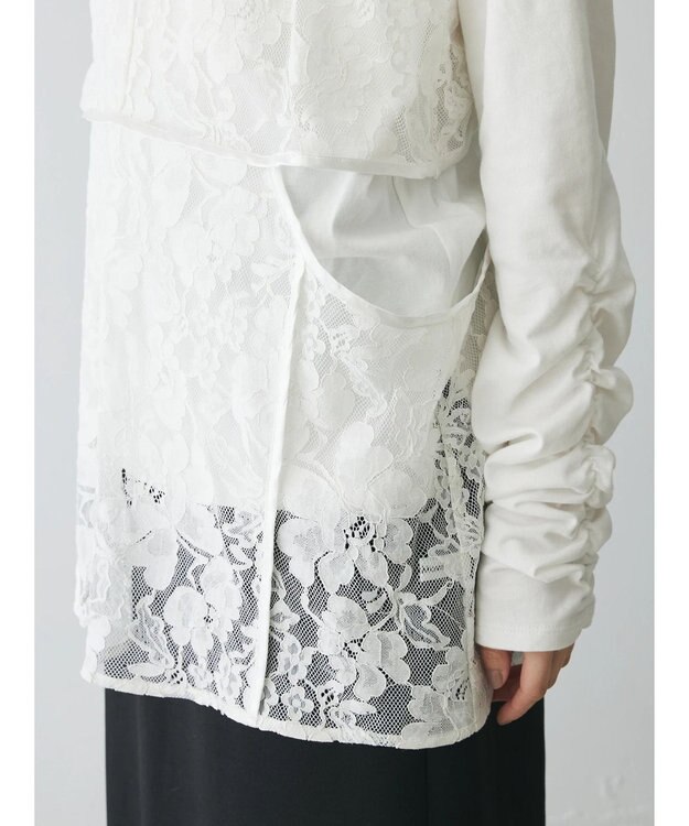 Green Parks AnriettMusee シャーリングスリーブＴシャツ＋レースキャミソールＳＥＴ Off White