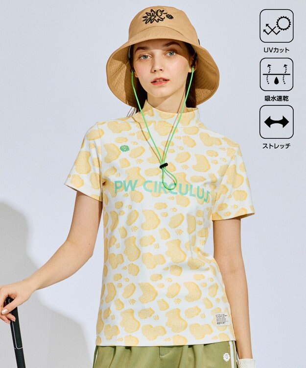 PW CIRCULUS 【永嶋花音プロ着用アイテム】【UV遮蔽率99.5% UVカット / 速乾 / ストレッチ】【WOMEN】アニマルドットモックT ゴルフウェア レディース イエロー系5