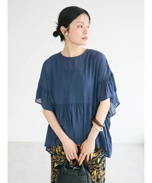 CRAFT STANDARD BOUTIQUE ウ゛ィンテージボイルティアード切替ブラウス Deep Blue