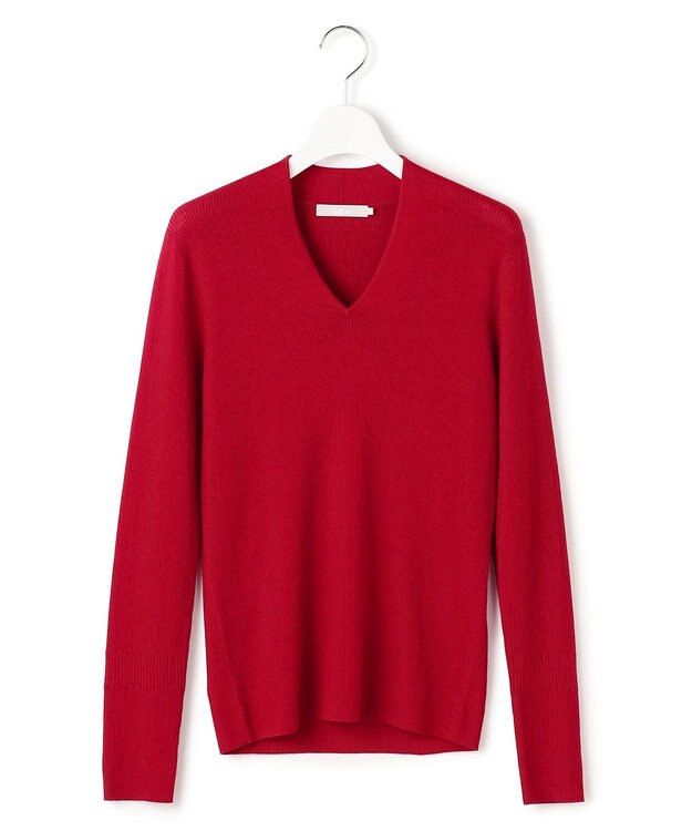 ICB 【新色追加】 エクストラファインメリノリブ Vネックプルオーバー ディープレッド系
