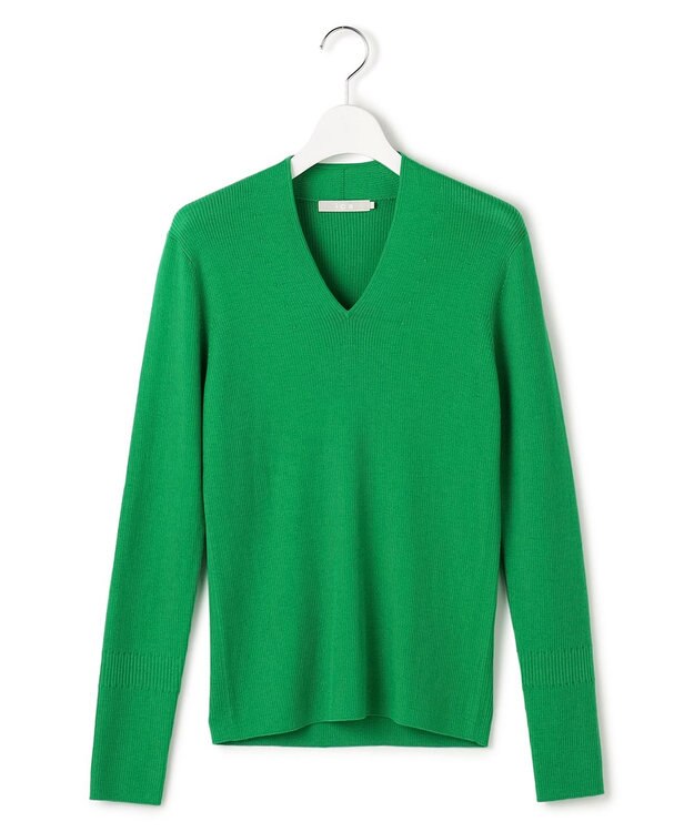 ICB 【新色追加】 エクストラファインメリノリブ Vネックプルオーバー グリーン系