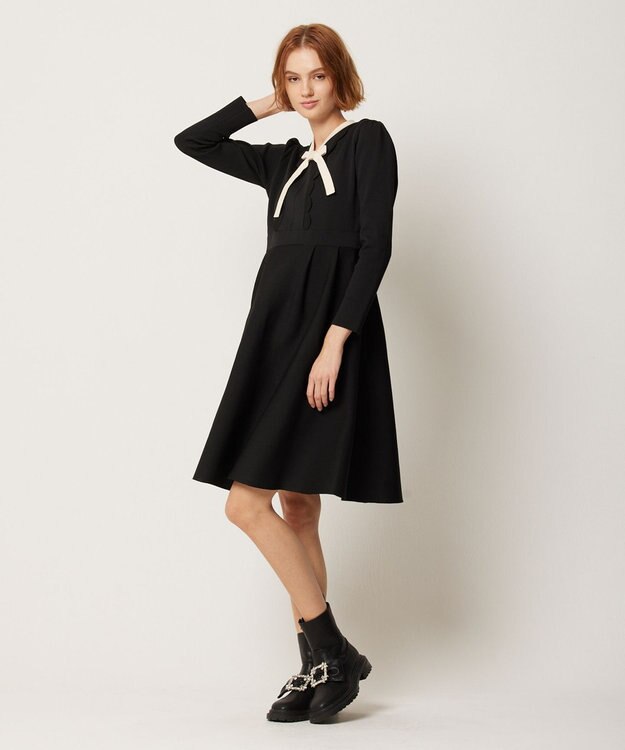 TOCCA 【洗える】BAR RIBBON KNIT DRESS ニットドレス ブラック×アイボリー系