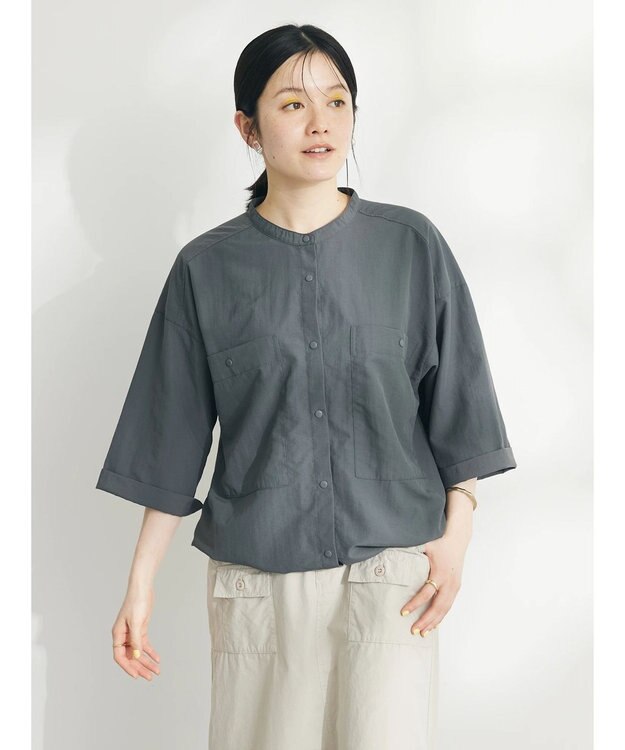 CRAFT STANDARD BOUTIQUE ＢＩＧポケットナイロンブラウス Charcoal Gray