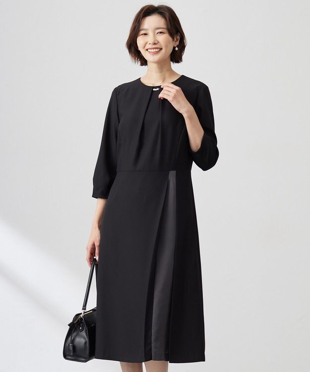 J.PRESS LADIES S 【洗える】ストレッチバックサテンジョーゼット Aライン ワンピース ブラック系