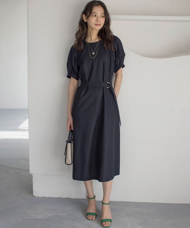 組曲 L リネンレーヨン ワンピース ネイビー系