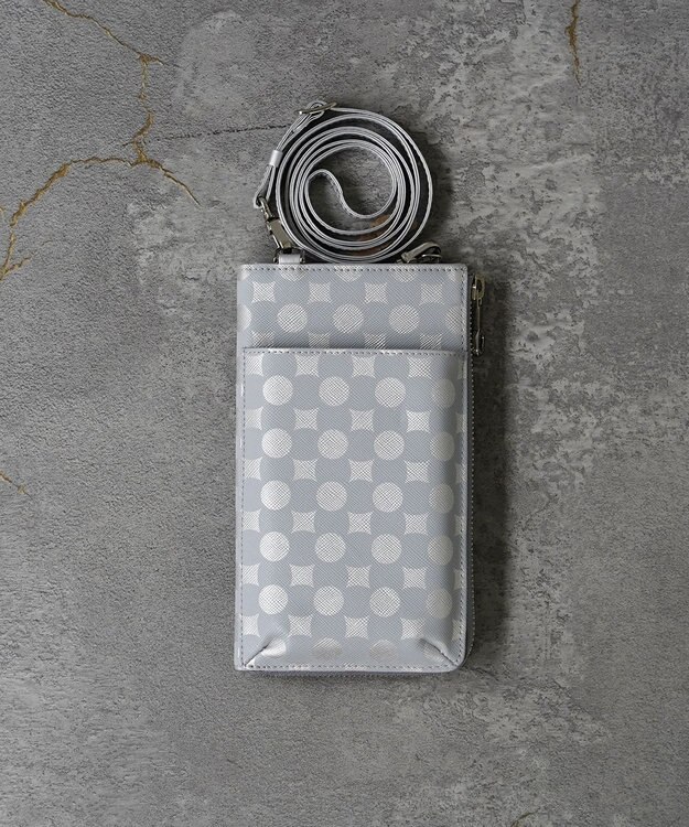 MIYABIYA La quoh with kirakaracho 南蛮七宝プリントレザー スマホポシェット 月白銀(シルバー)