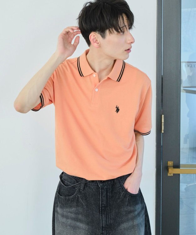 WEGO 【ユニセックス着用ITEM/SMLサイズ展開】別注USPOLOラインポロシャツ オレンジ