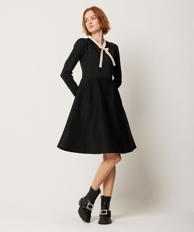 TOCCA 【洗える】BAR RIBBON KNIT DRESS ニットドレス ブラック×アイボリー系